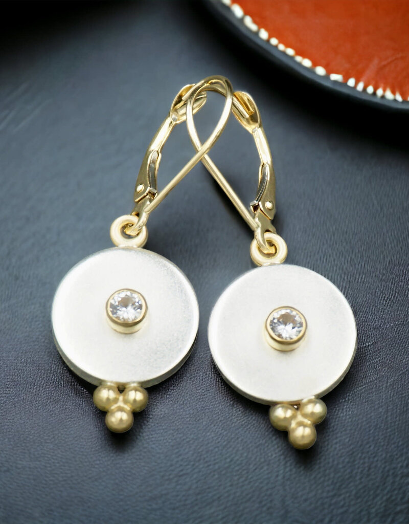 Ashton Handcrafted Jewelry Ashton Lucca Earrings SS Discs w/ 18K & White Sapphires SS Ear Wires