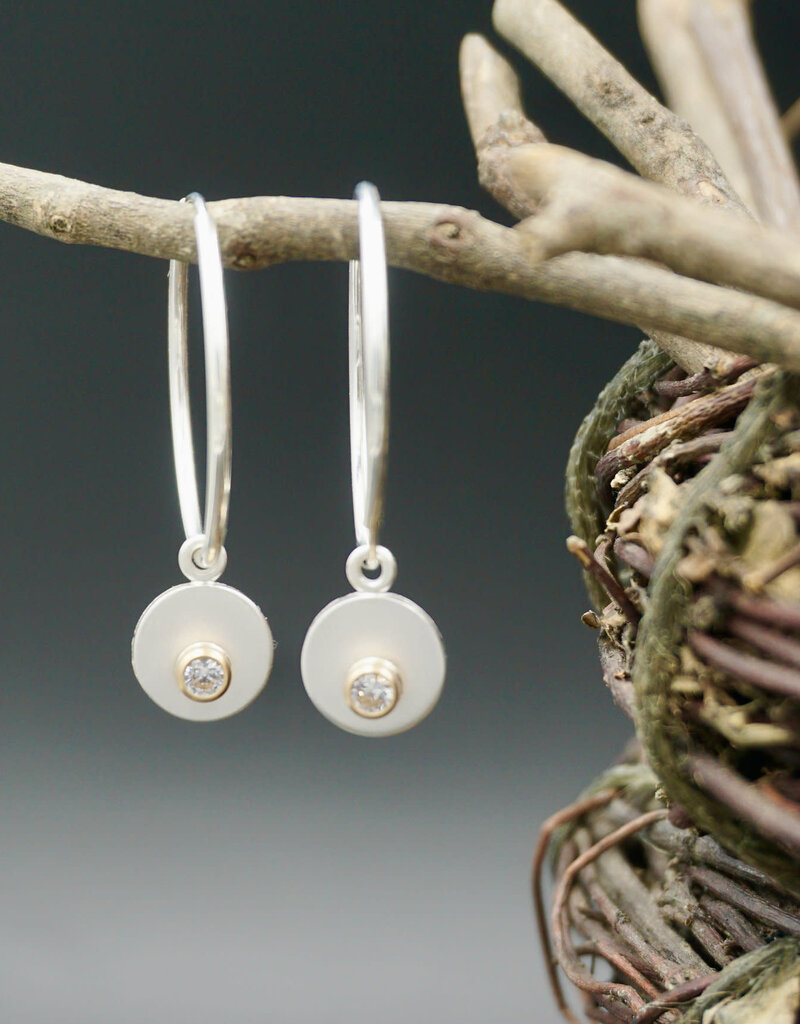 Ashton Handcrafted Jewelry Ashton Perfect Hoops SS w/ White Sapphires in 14K