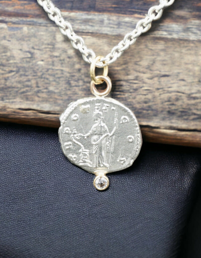 Ashton Handcrafted Jewelry Ashton SS Salus Coin w/ White Sapphire Necklace