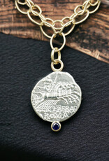 Ashton Handcrafted Jewelry Ashton SS Roman Jupiter Coin w/ Blue Sapphire 14K Necklace