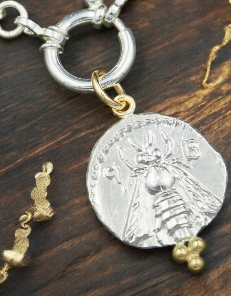Ashton Handcrafted Jewelry Ashton Greek Sacred Bee Coin SS/18K L&S Chain 18"