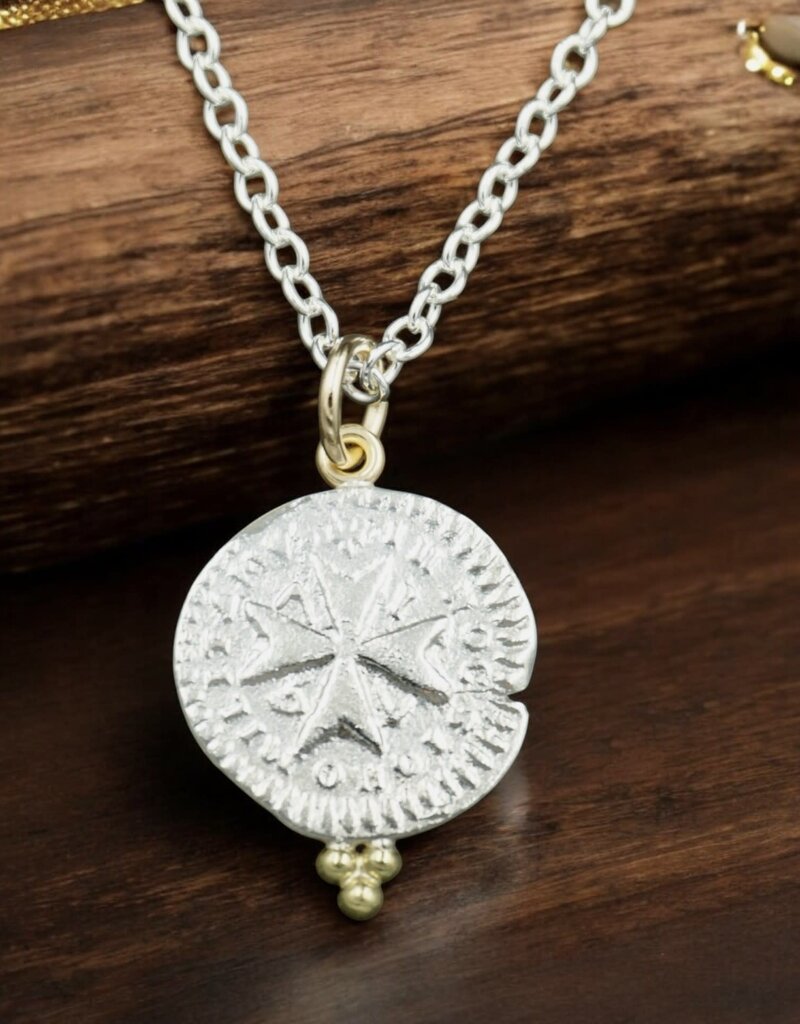 Ashton Handcrafted Jewelry Ashton Maltese Cross Coin SS & 18K Gold Necklace