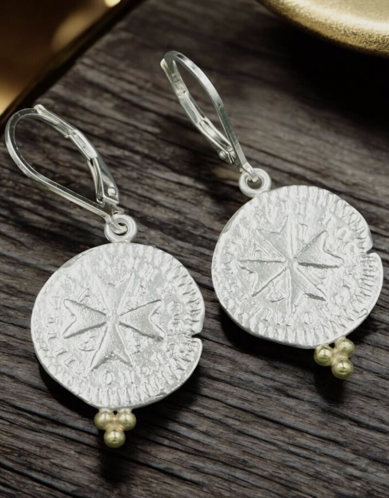 Ashton Handcrafted Jewelry Ashton Maltese Cross Coin SS & 18K Gold Earrings