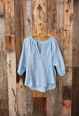 Dylan Dylan Jolie Denim Embroidered Top
