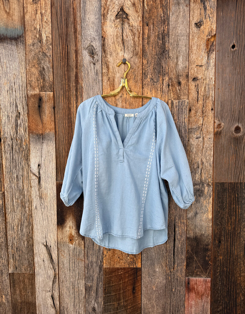 Dylan Dylan Jolie Denim Embroidered Top