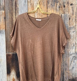 Milio Milano Milio Milano Linen V-Neck Tee Camel