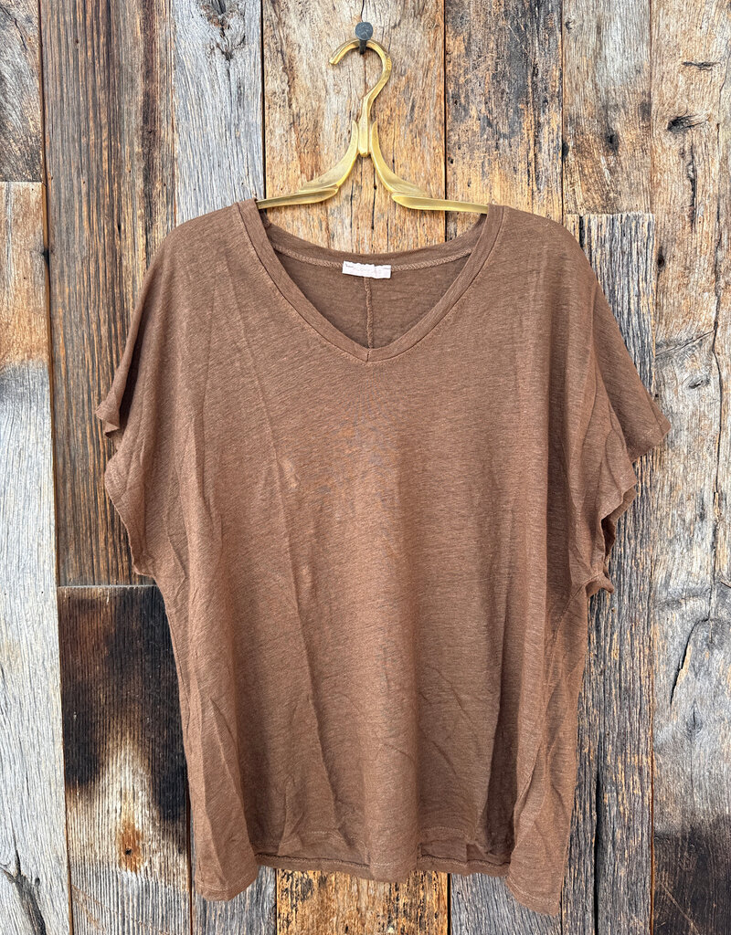 Milio Milano Milio Milano Linen V-Neck Tee Camel