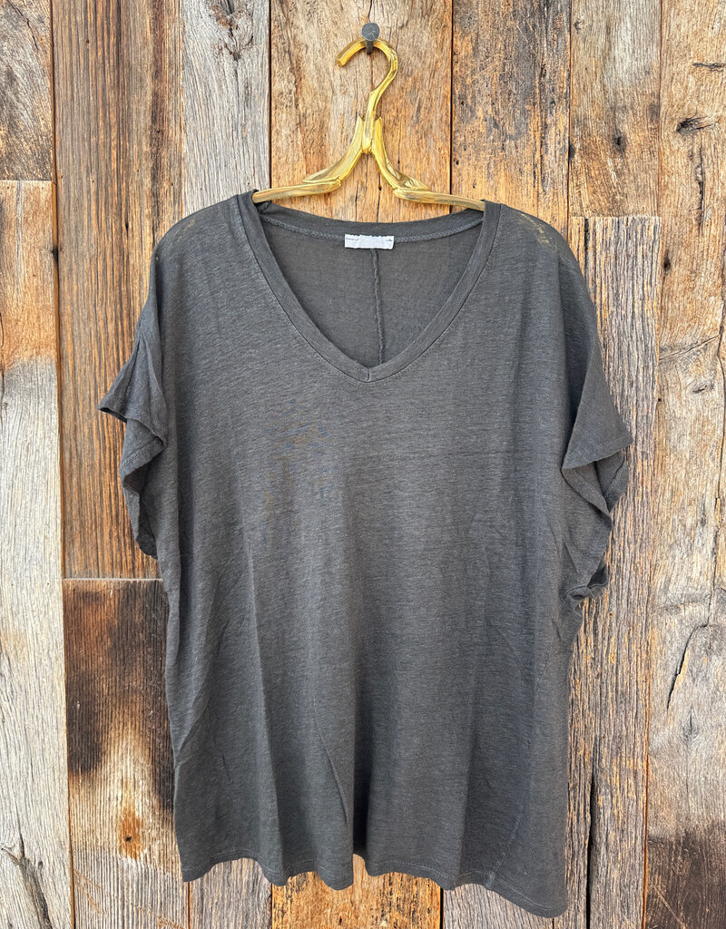 Milio Milano Milio Milano Linen V-Neck Tee Charcoal