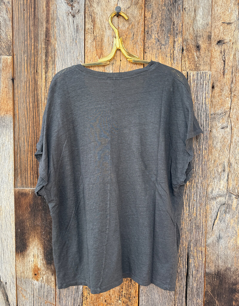 Milio Milano Milio Milano Linen V-Neck Tee Charcoal