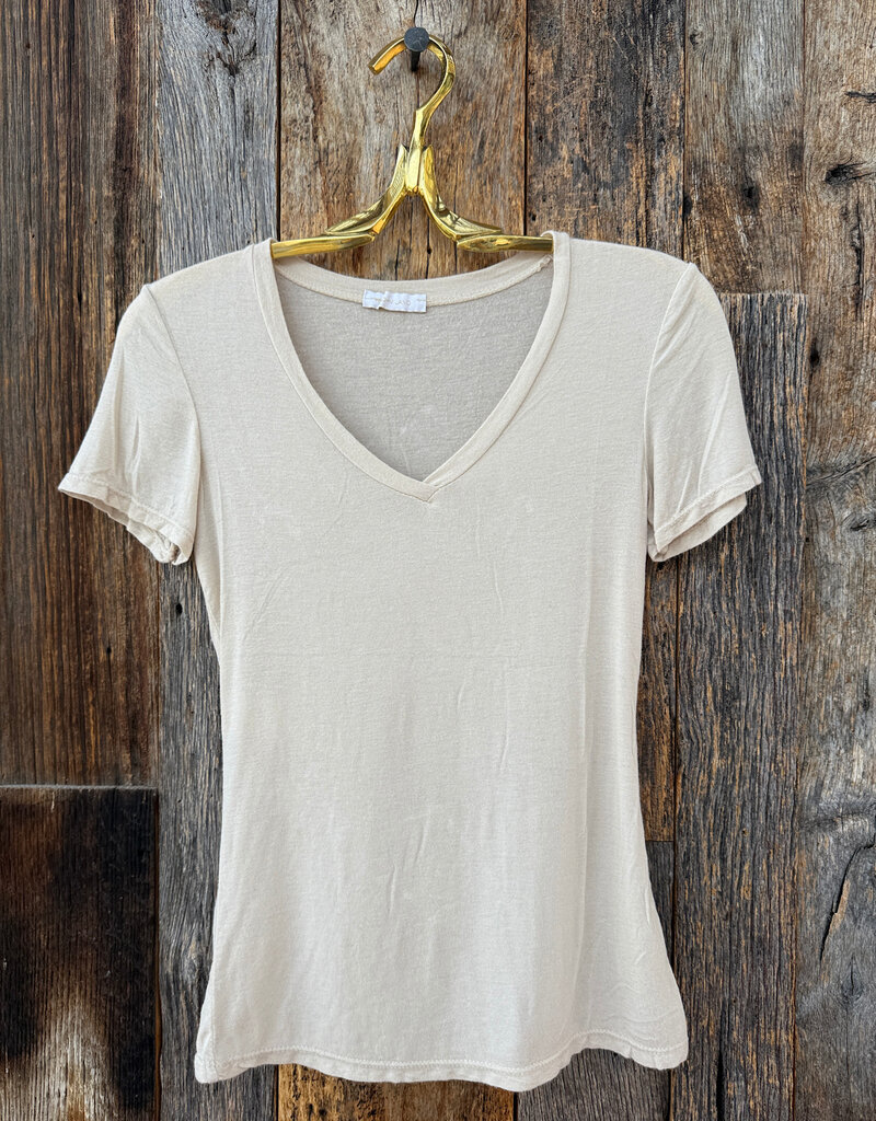 Milio Milano Milio Milano Slim Fit V-Neck Tee Beige