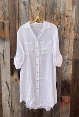 Milio Milano Milio Milano Linen L/S Button Down Dress White
