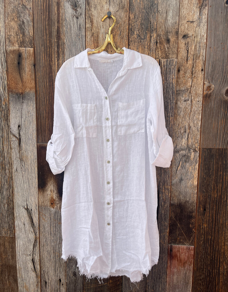 Milio Milano Milio Milano Linen L/S Button Down Dress White