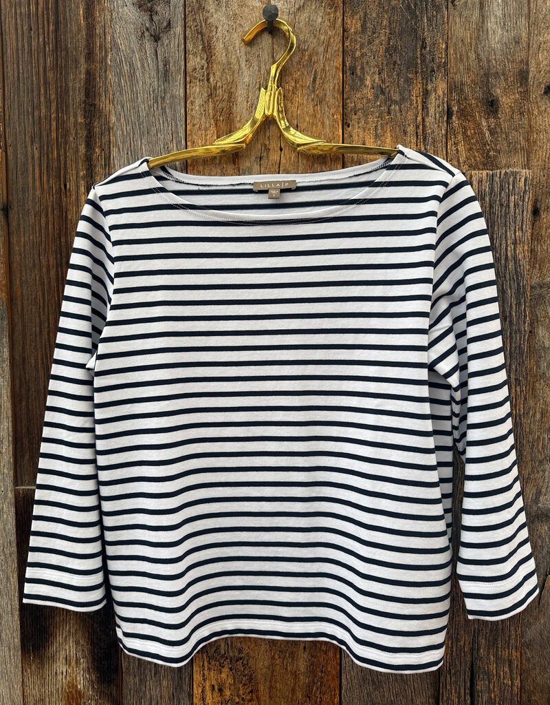 Lilla P Lilla P French Boatneck Knit Top Dark Navy Stripe