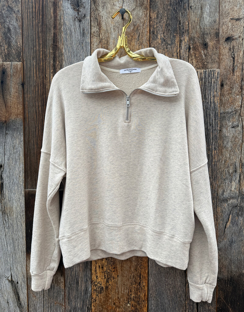 Perfect White Tee French Terry 1/2 Zip Oatmeal