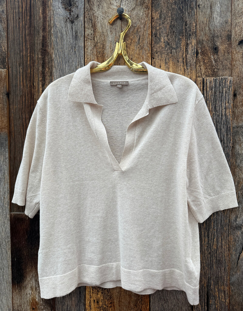 Lilla P Lilla P Elbow Sleeve Polo Sweater Barley