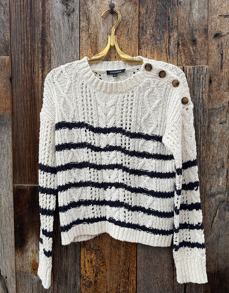 Stateside Stateside Striped L/S Crew Sweater Cream