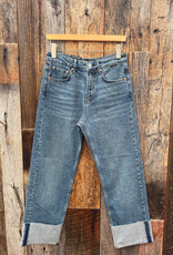 Mavi Savannah Cuffed Straight Leg High Rise Jeans Shaded Classic Blue