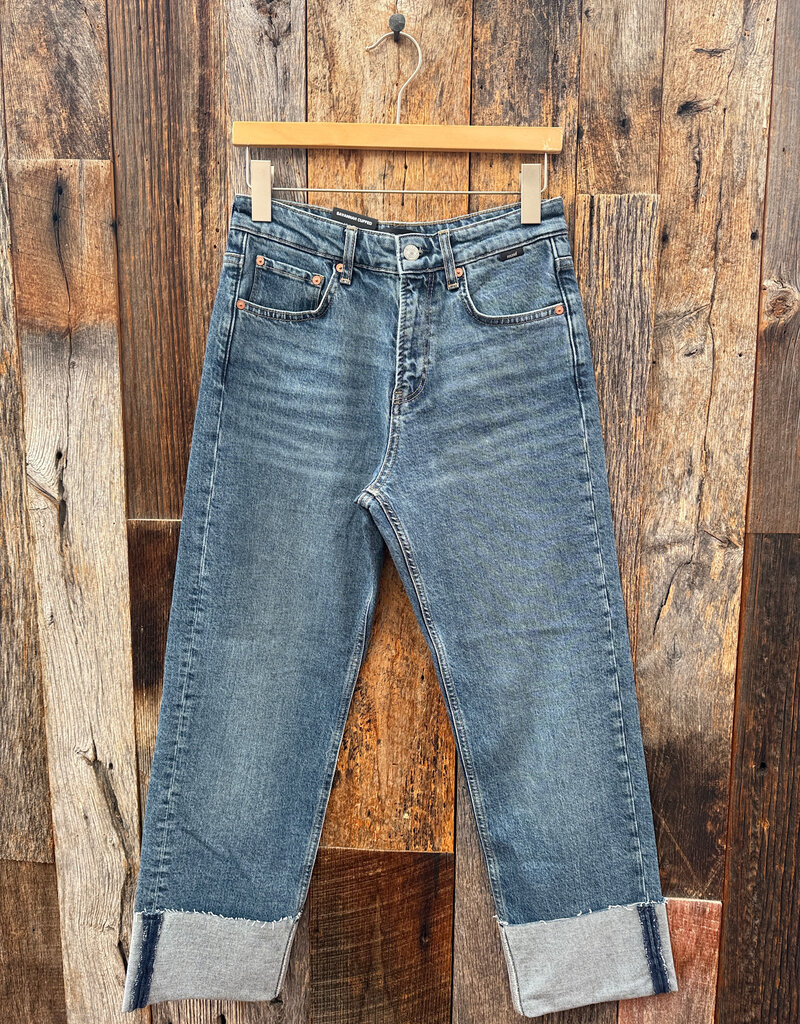 Mavi Savannah Cuffed Straight Leg High Rise Jeans Shaded Classic Blue