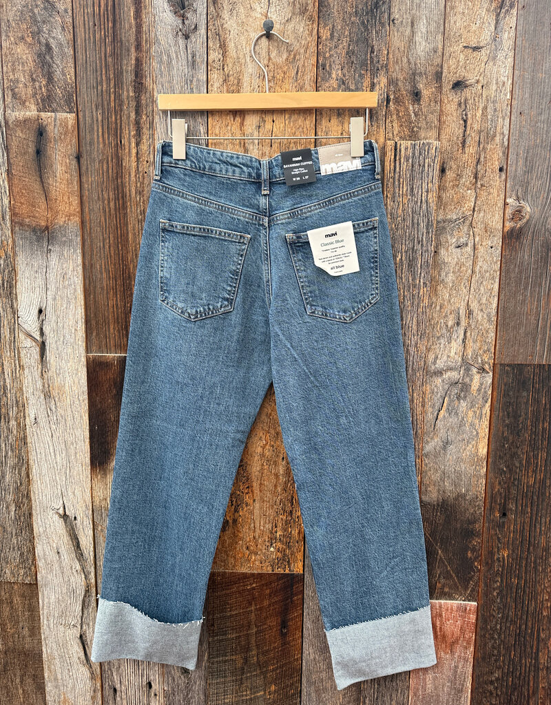 Mavi Savannah Cuffed Straight Leg High Rise Jeans Shaded Classic Blue