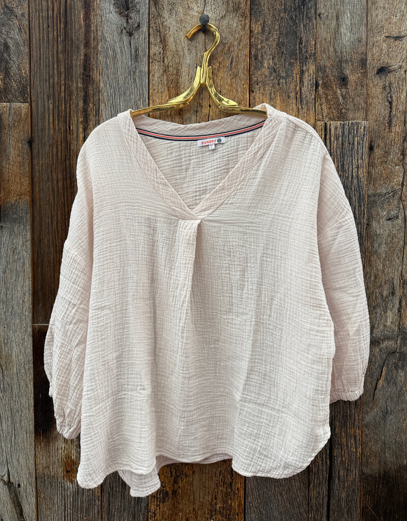 Sundry Double Gauze V-Neck Top Oyster