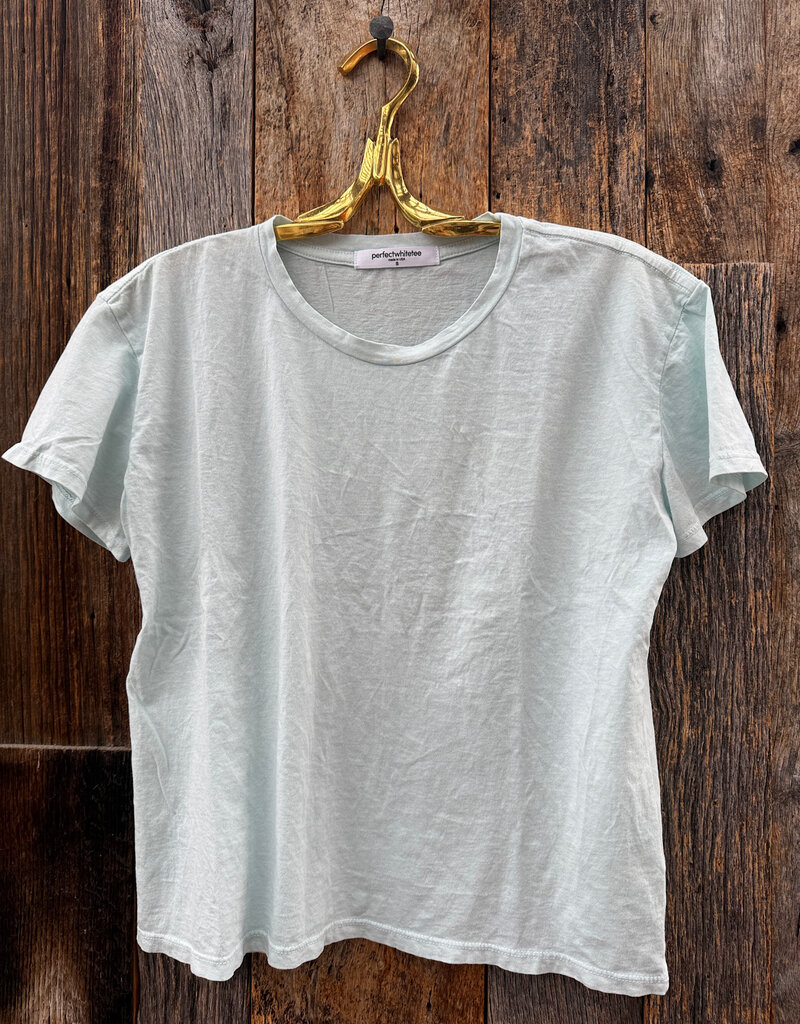Perfect White Tee Cotton S/S Boxy Crew Aqua