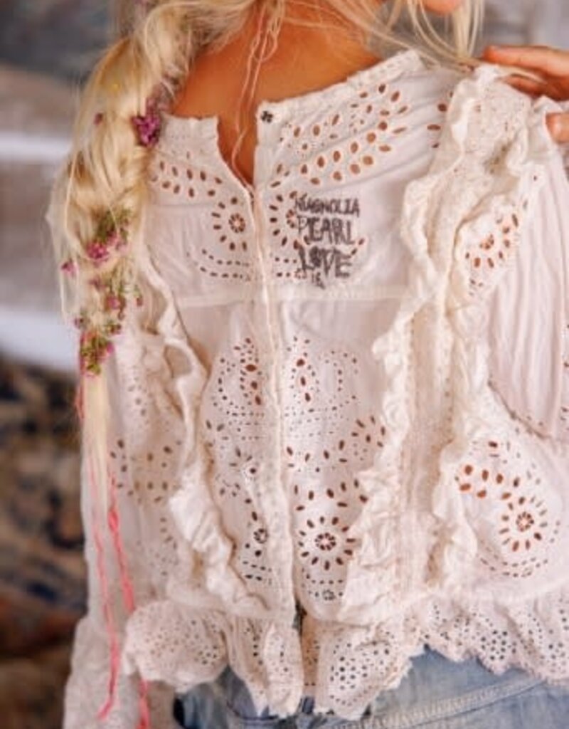 Magnolia Pearl Magnolia Pearl Hermione Eyelet Blouse Top 2194 Moonlight
