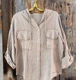Milio Milano Milio Milano Fringe Hem Button Down Beige