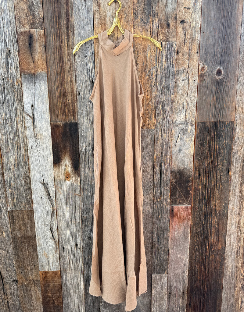 Milio Milano Milio Milano Linen Mock Neck Maxi Dress Camel