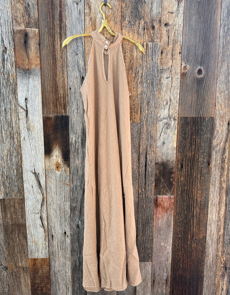 Milio Milano Milio Milano Linen Mock Neck Maxi Dress Camel
