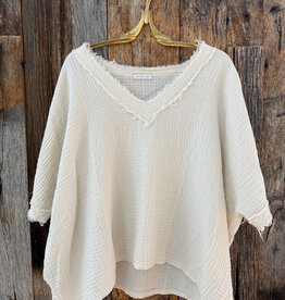 Milio Milano Milio Milano Raw Edge Gauze V-Neck Top Butter