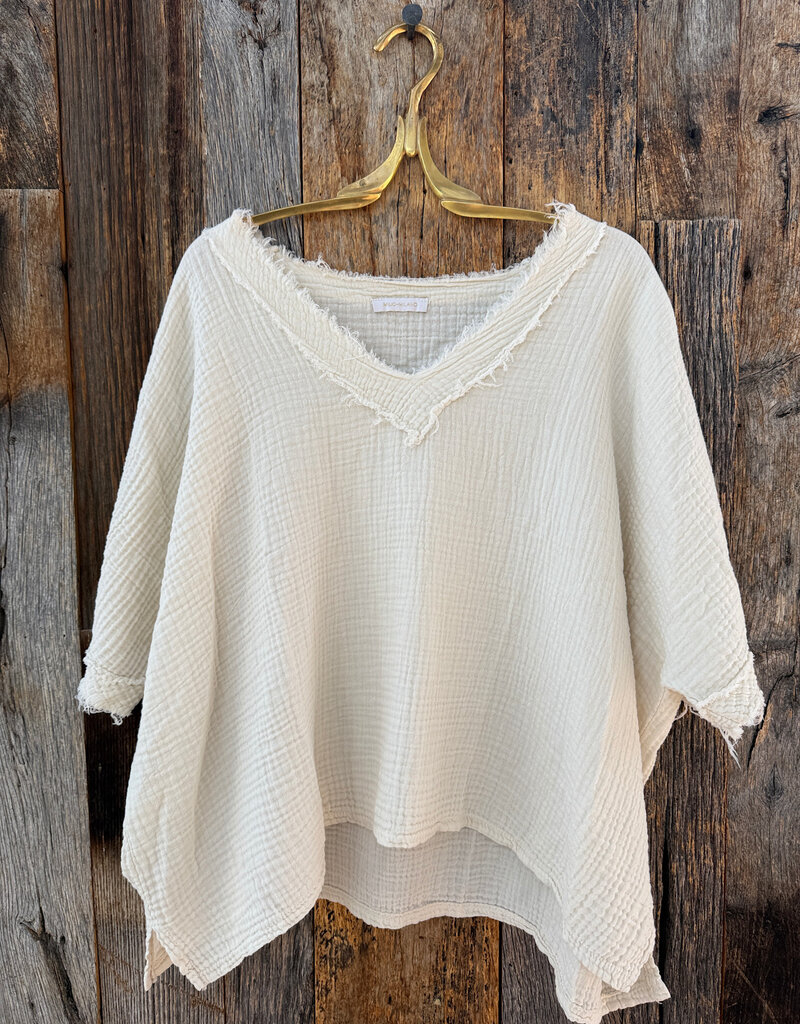 Milio Milano Milio Milano Raw Edge Gauze V-Neck Top Butter