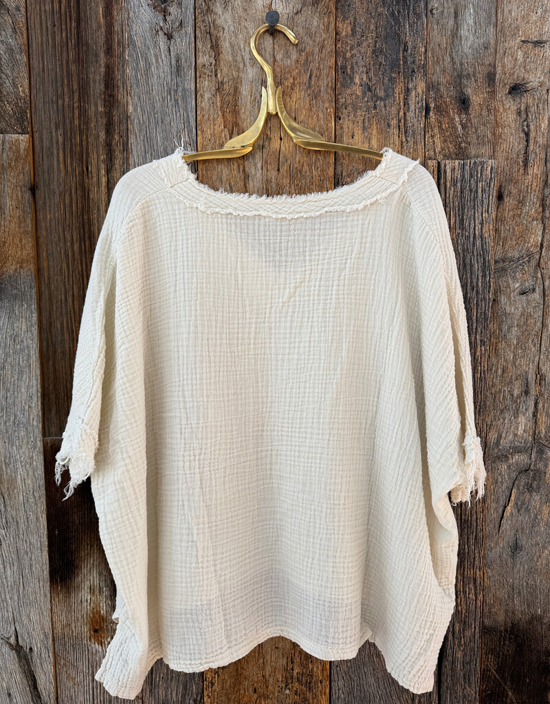 Milio Milano Milio Milano Raw Edge Gauze V-Neck Top Butter