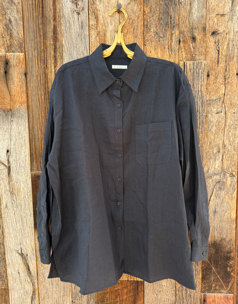 It Is Well Oversized Linen Shirt T3020 OS Navy