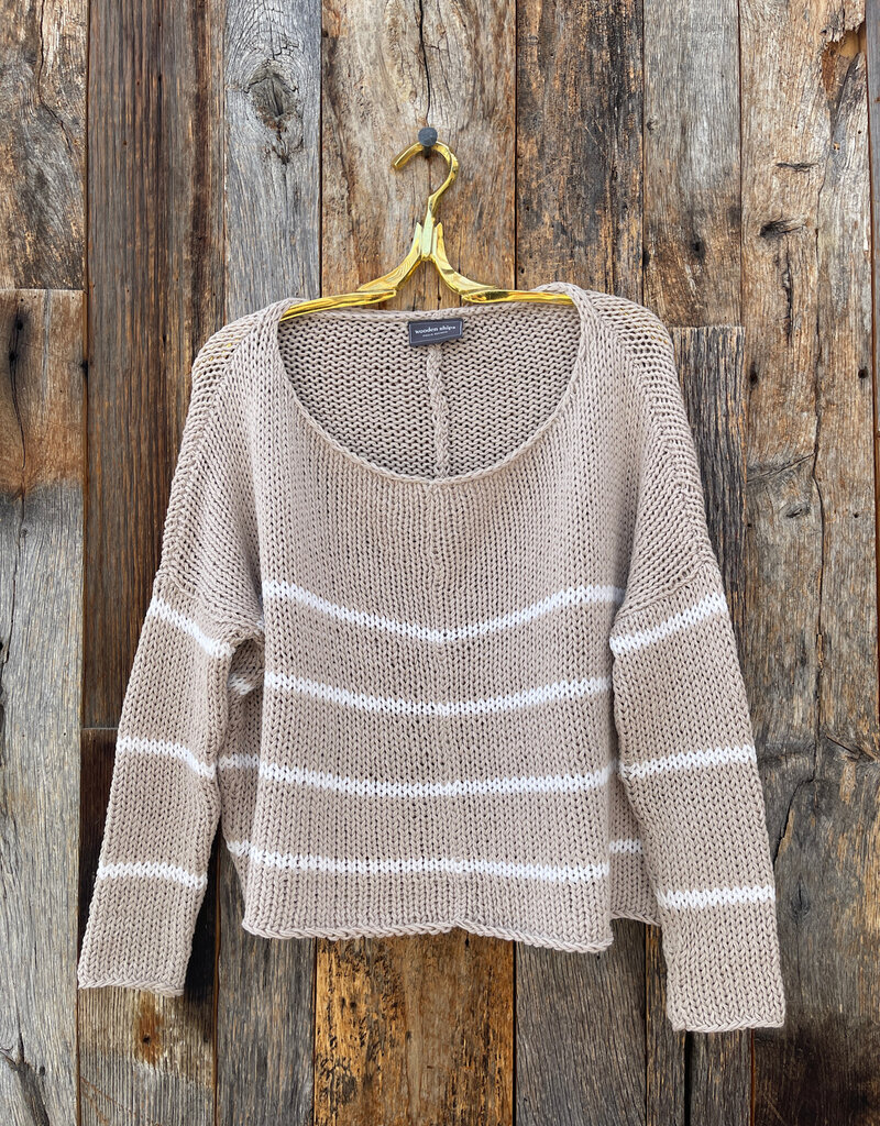 Wooden Ships Wooden Ships Key West Striped Cotton Crew Sweater Khaki/White