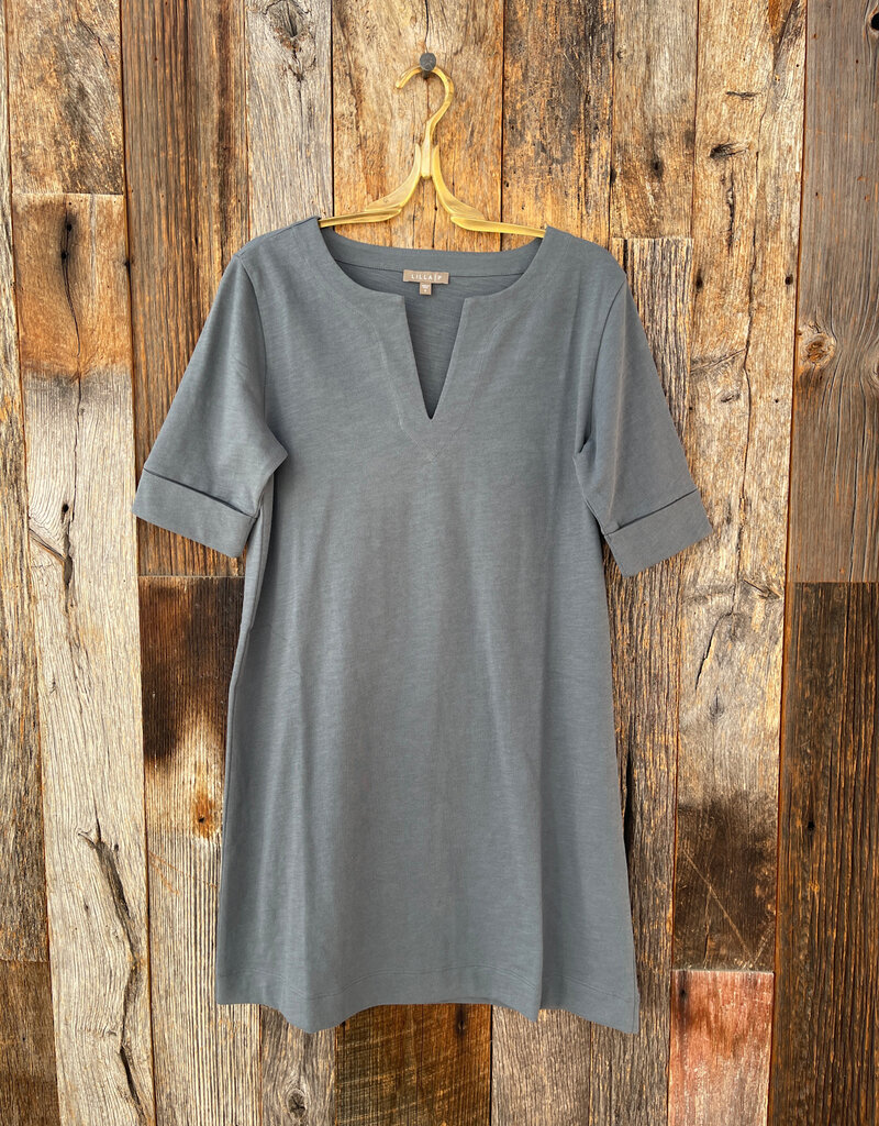 Lilla P Lilla P Elbow Sleeve Split Neck Dress Dusk