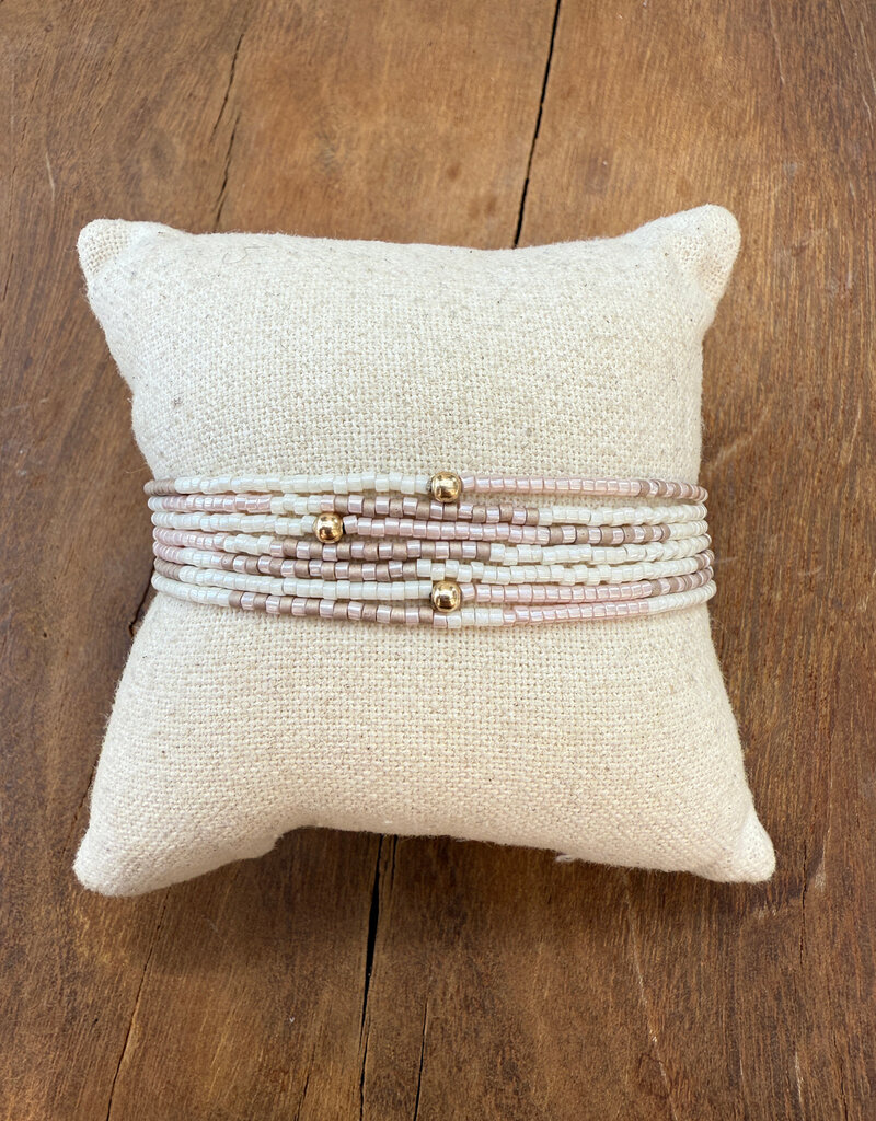 Erin Gray Erin Gray Maui Beaded 14K GF Bracelet Pink, Cotton & Pewter