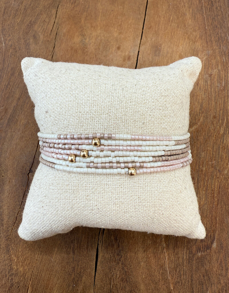Erin Gray Erin Gray Maui Beaded 14K GF Bracelet Pink, Cotton & Pewter