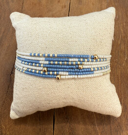 Erin Gray Erin Gray Maui Beaded 14K GF Bracelet In Blue, Cotton & Champagne