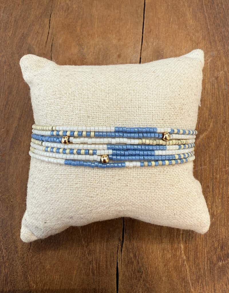 Erin Gray Erin Gray Maui Beaded 14K GF Bracelet In Blue, Cotton & Champagne