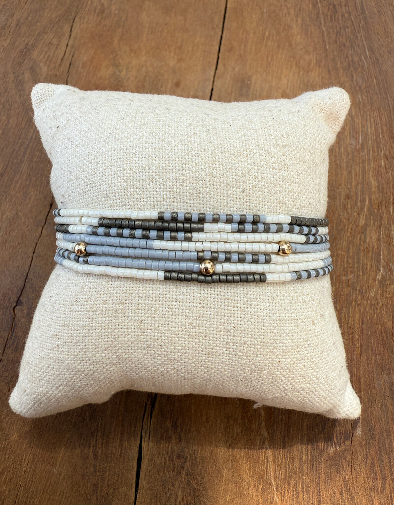 Erin Gray Erin Gray Maui Beaded 14K GF Bracelet In Gray, Cotton & Graphite