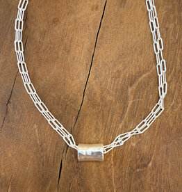 Erin Gray Erin Gray Silver Barrel on Double Silver Paperclip Necklace