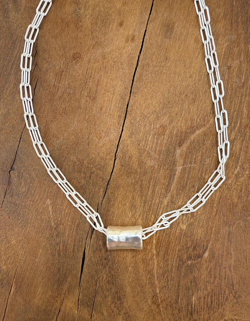 Erin Gray Erin Gray Silver Barrel on Double Silver Paperclip Necklace