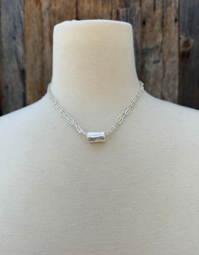 Erin Gray Erin Gray Silver Barrel on Double Silver Paperclip Necklace