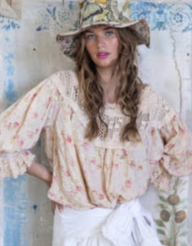 Magnolia Pearl Magnolia Pearl Crochet Yoke Keira Blouse Top 1566 Eden Rose