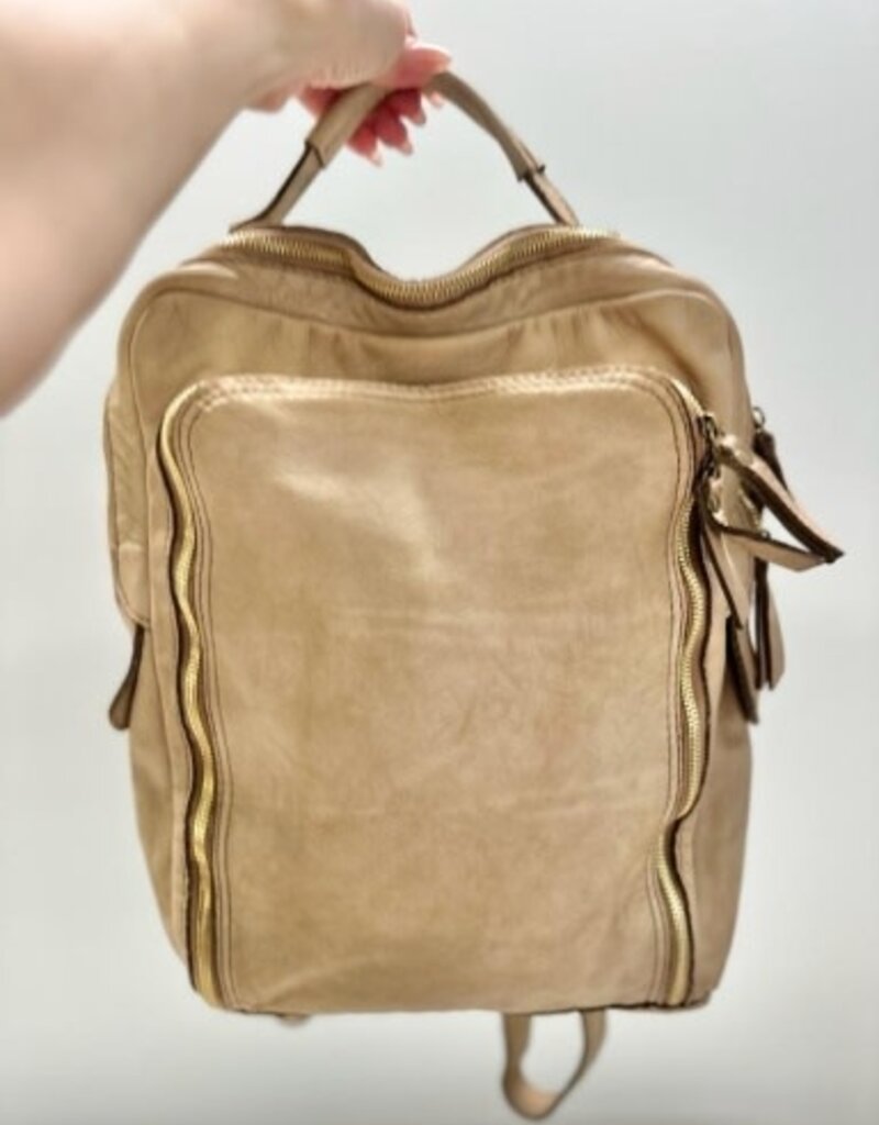 Milio Milano Milio Milano Distressed Leather Backpack Beige