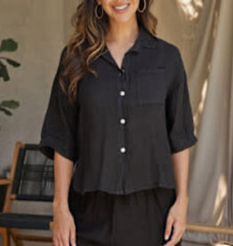 Milio Milano Milio Milano Linen 3/4 SLeeve Button Down Black