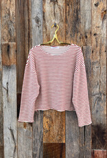 Perfect White Tee Loop Terry Stripe L/S Poppy/Chocolate