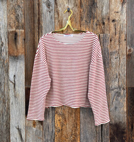 Perfect White Tee Loop Terry Stripe L/S Poppy/Chocolate