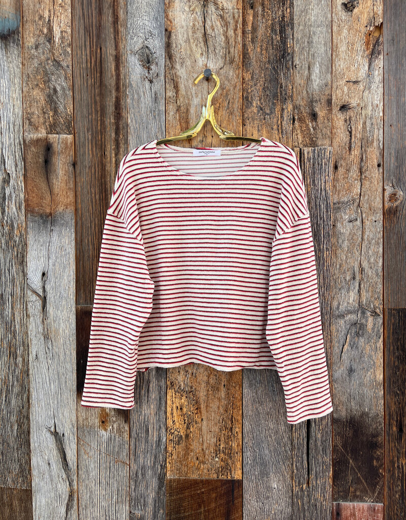 Perfect White Tee Loop Terry Stripe L/S Poppy/Chocolate