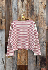 Perfect White Tee Loop Terry Stripe L/S Poppy/Chocolate